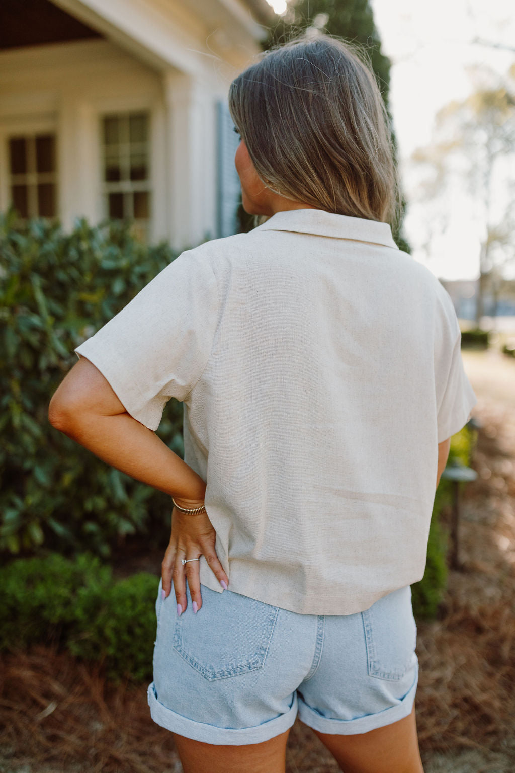 Nico Linen Short Sleeve Tie Blouse