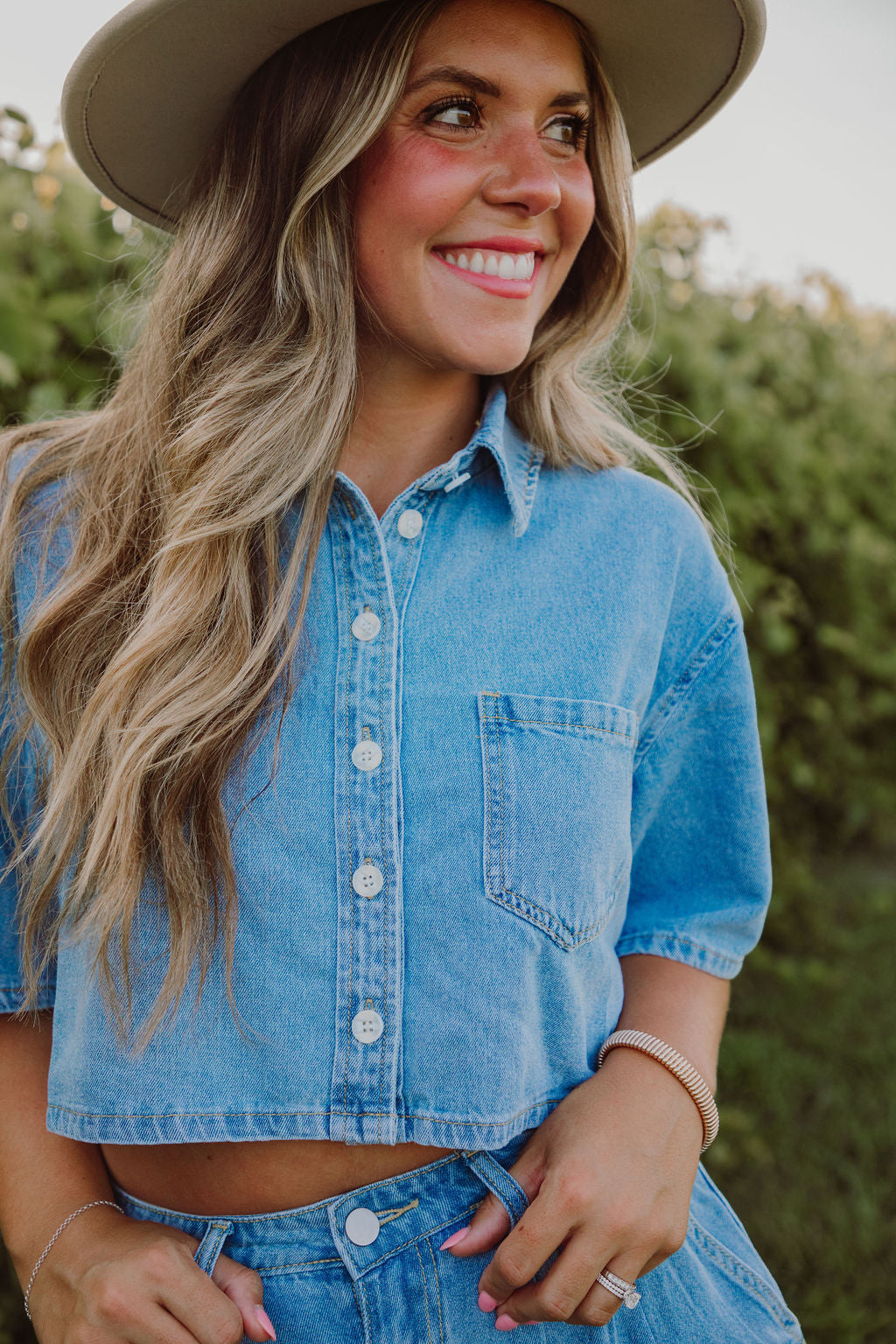 Crop Denim Shirt and Short Set