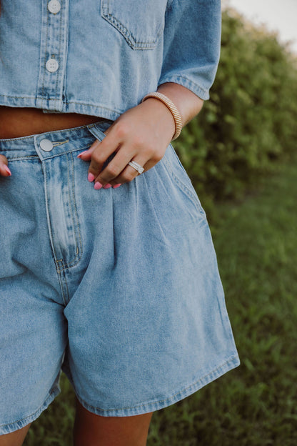 Crop Denim Shirt and Short Set