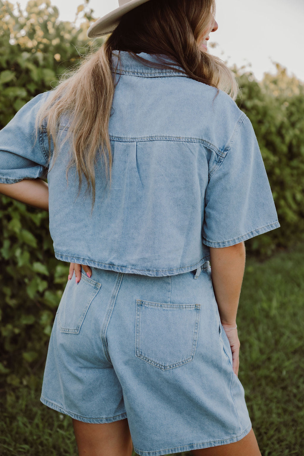 Crop Denim Shirt and Short Set