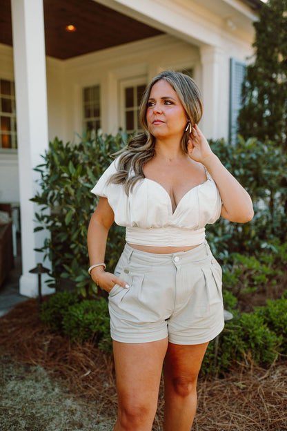 Pleated Ruffled Off Shoulder Top