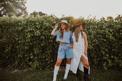 Crop Denim Shirt and Short Set