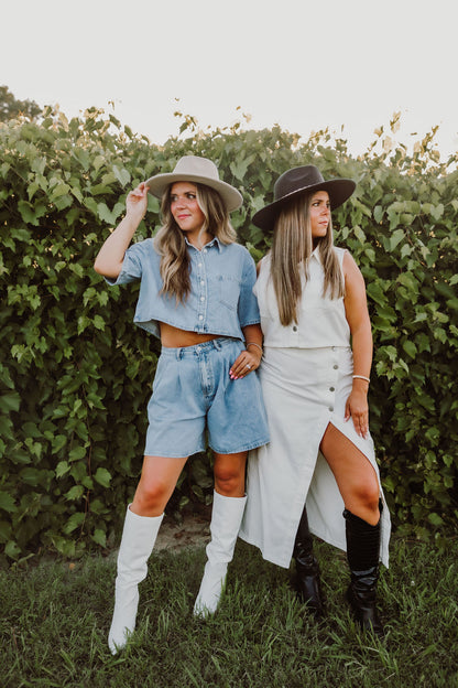 Denim Collared Tank and Skirt Set