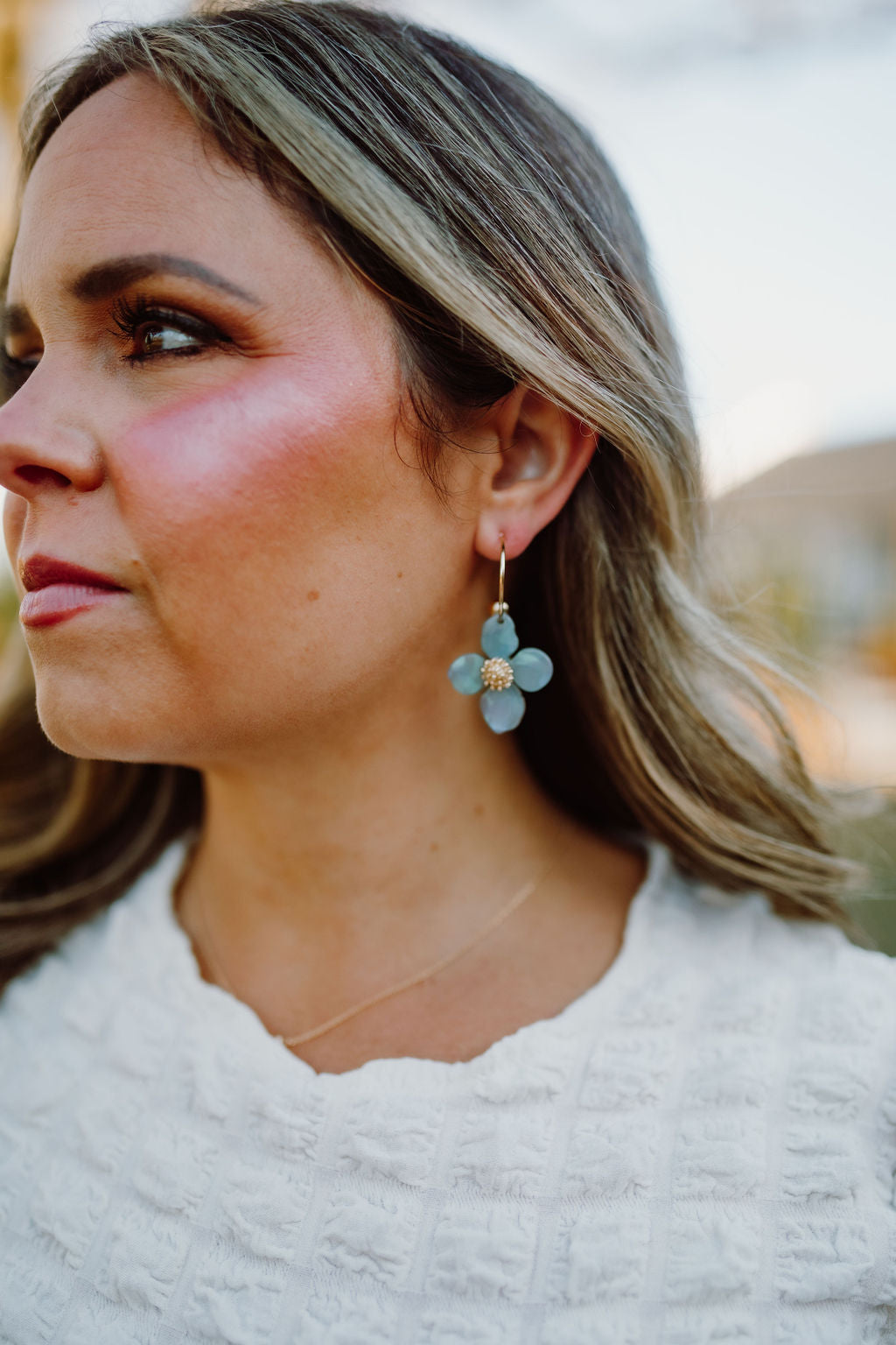 Flower Drop Earring-Blue