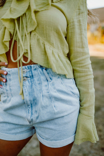 Paper Bag High Waist Denim Shorts