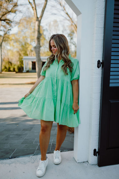 Cotton Voile Tiered Shirt Dress