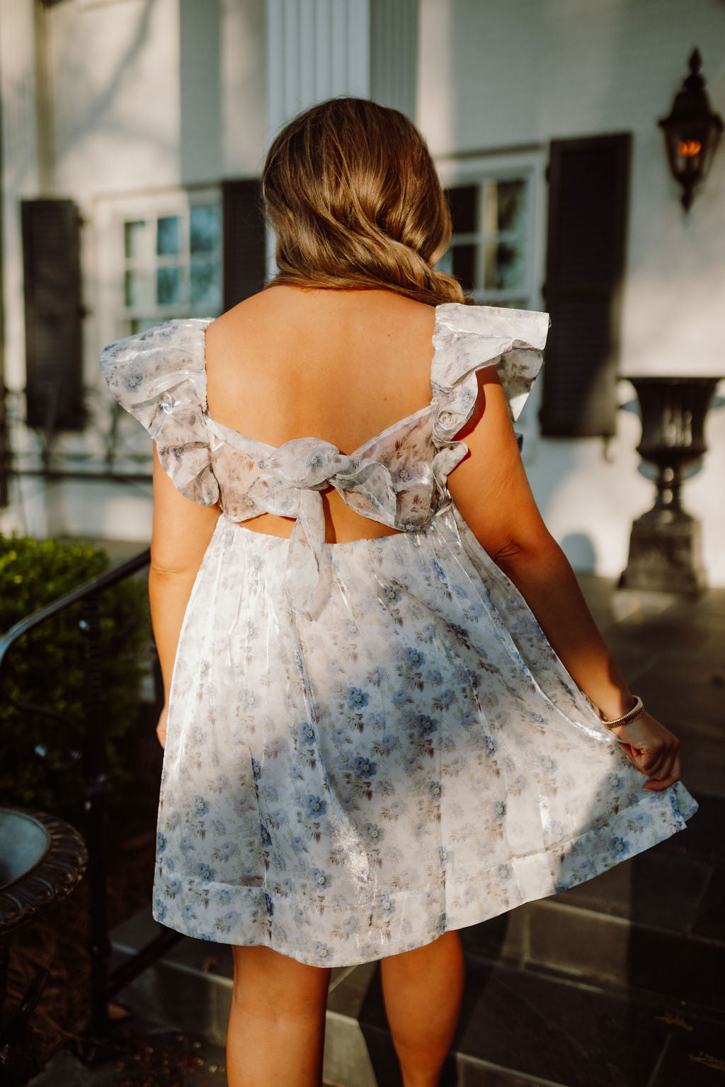 Floral Print Shoulder Ruffle Dress