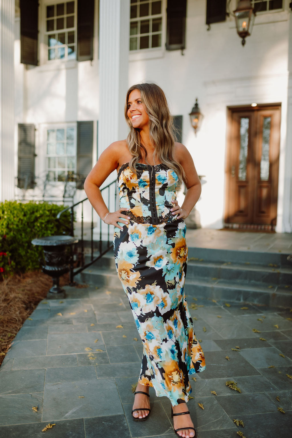 Floral Long Dress With Lace Trim