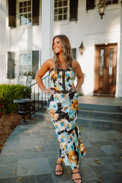 Floral Long Dress With Lace Trim