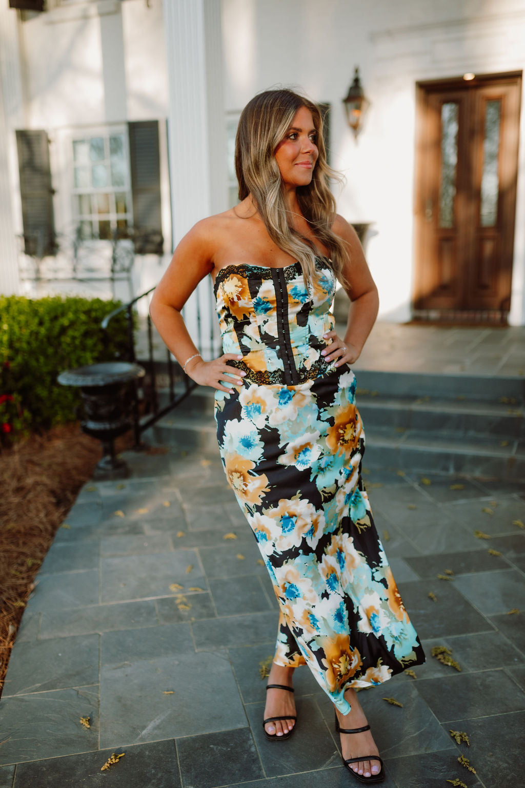 Floral Long Dress With Lace Trim