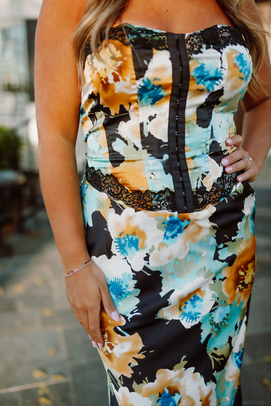 Floral Long Dress With Lace Trim