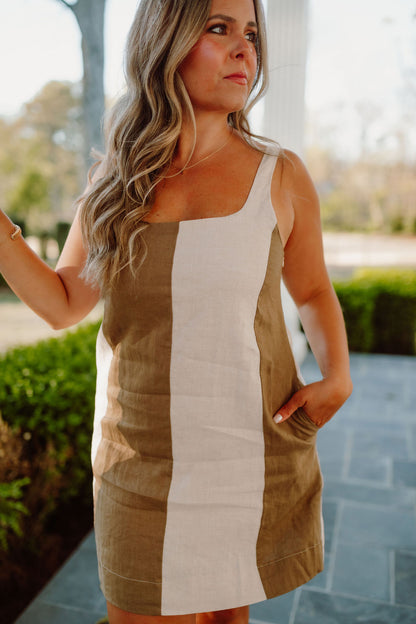 Color Block Linen Mini Dress