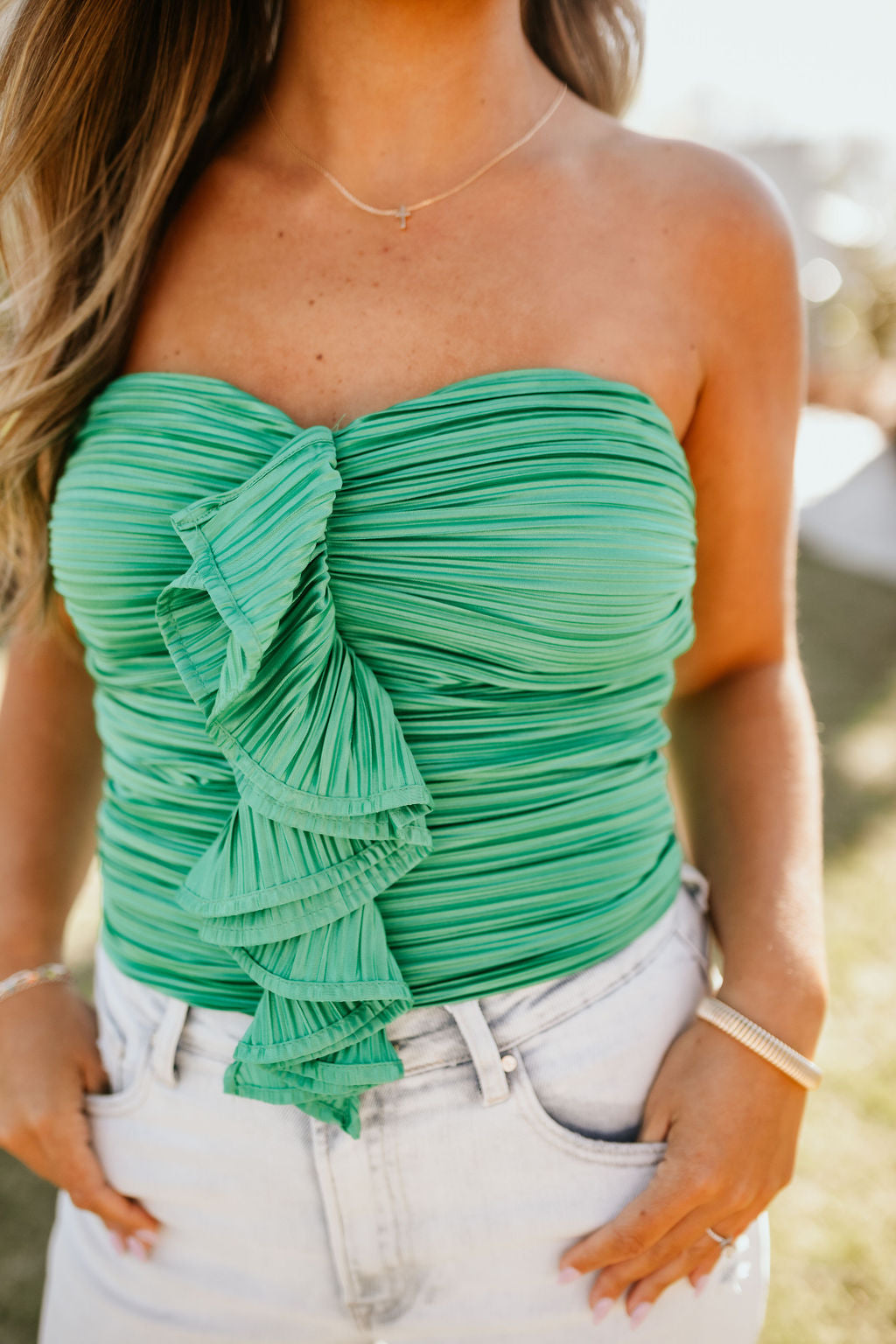 Ruffled Detail Strapless Top