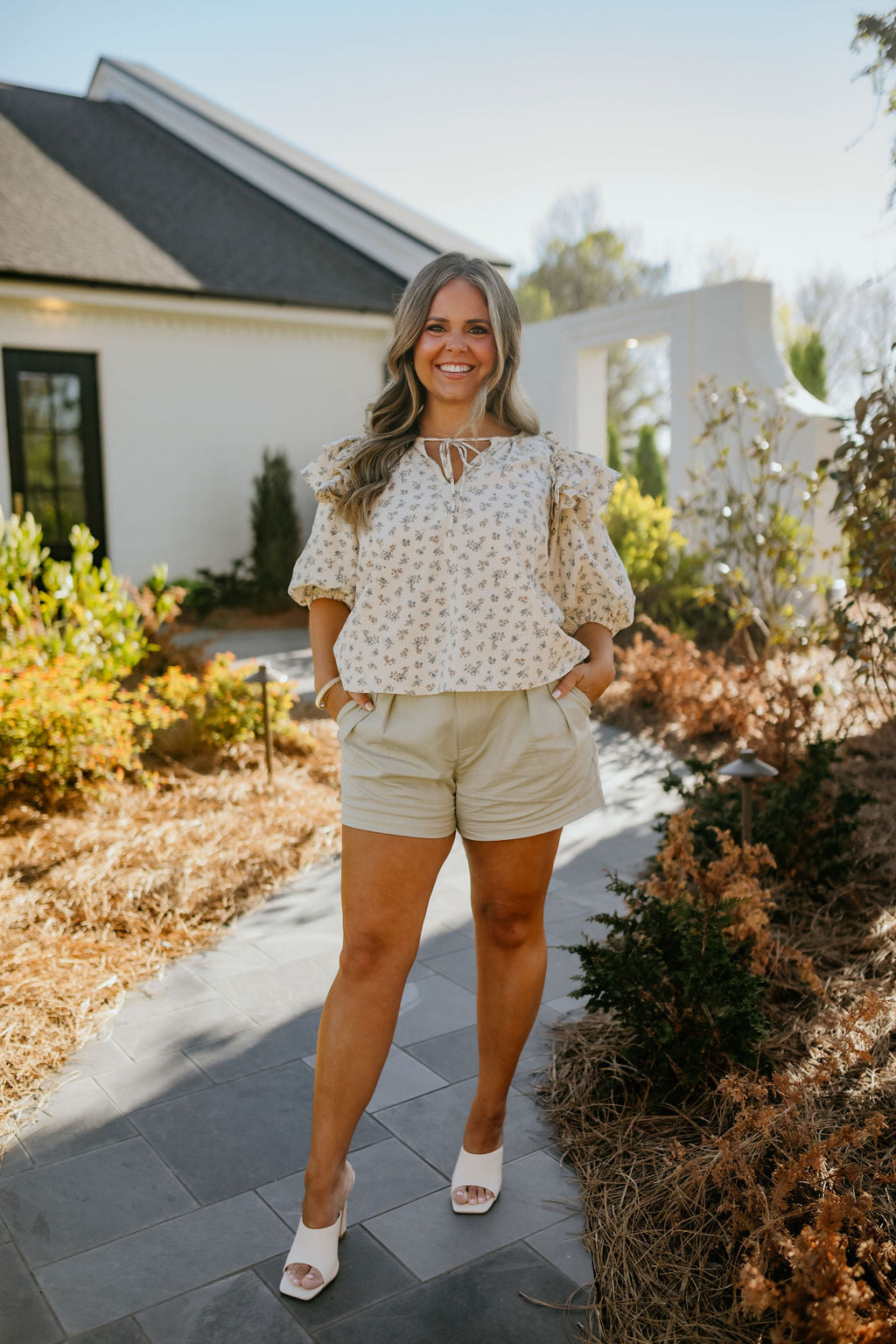 Floral Print Ruffle Shoulder Top