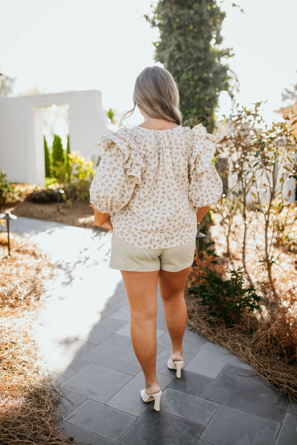 Floral Print Ruffle Shoulder Top