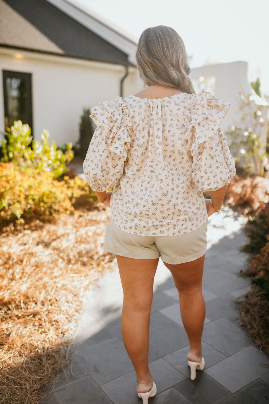 Floral Print Ruffle Shoulder Top