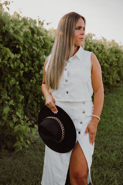 Denim Collared Tank and Skirt Set