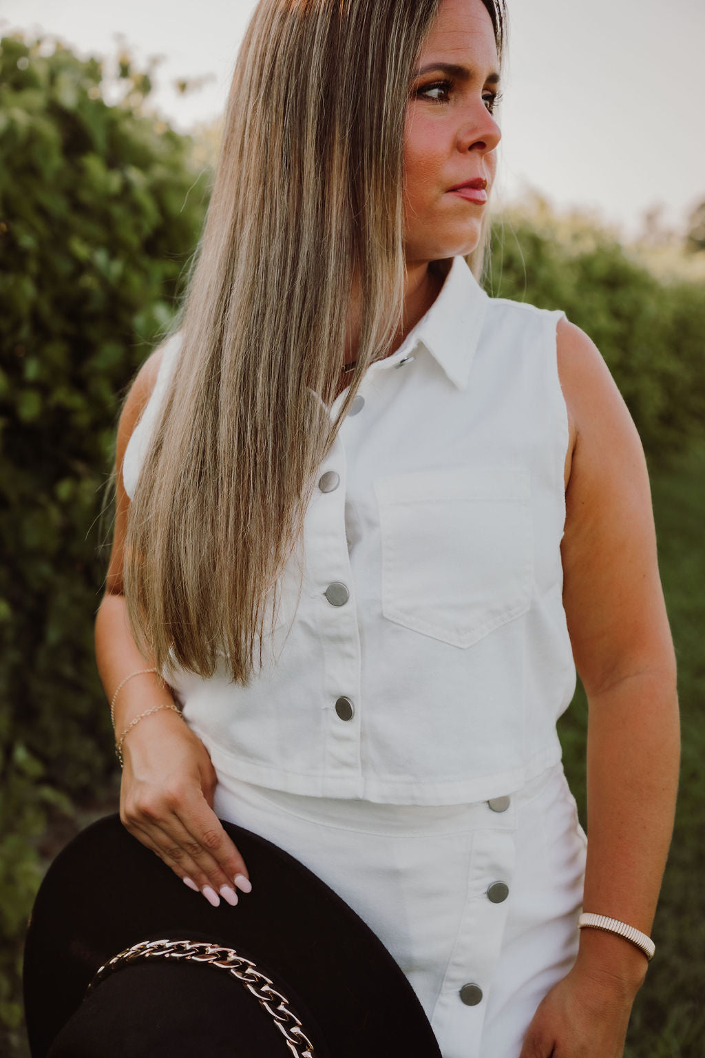 Denim Collared Tank and Skirt Set