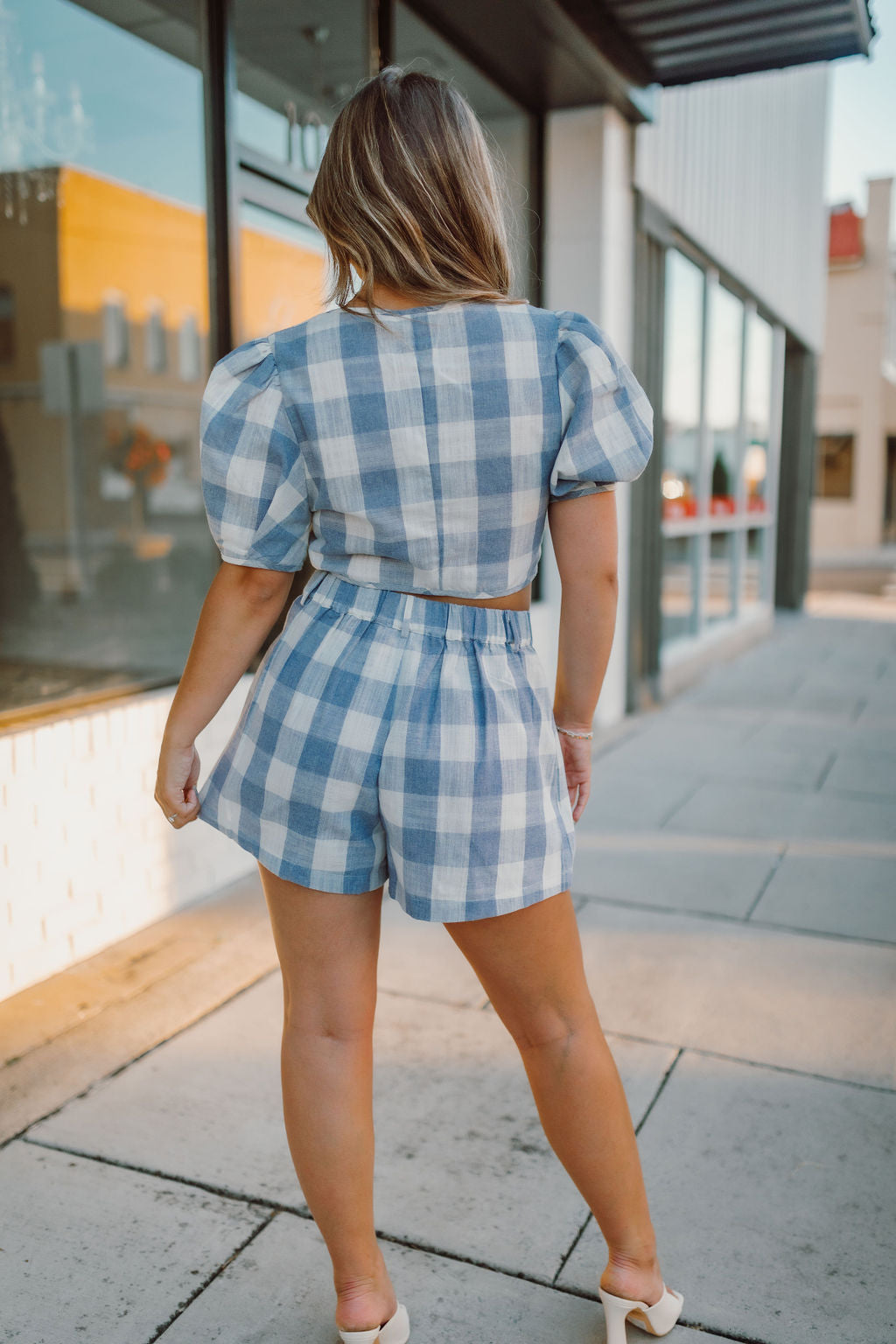 Puff Sleeve Top and Shorts Gingham Set