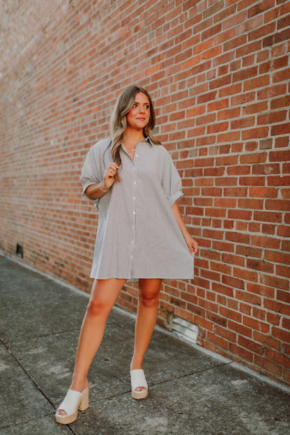 Oversized Button Down Striped Dress