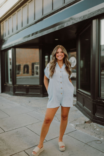 Wrinkle Gauze Button Down Romper