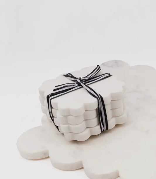 White Marble Scalloped Coaster