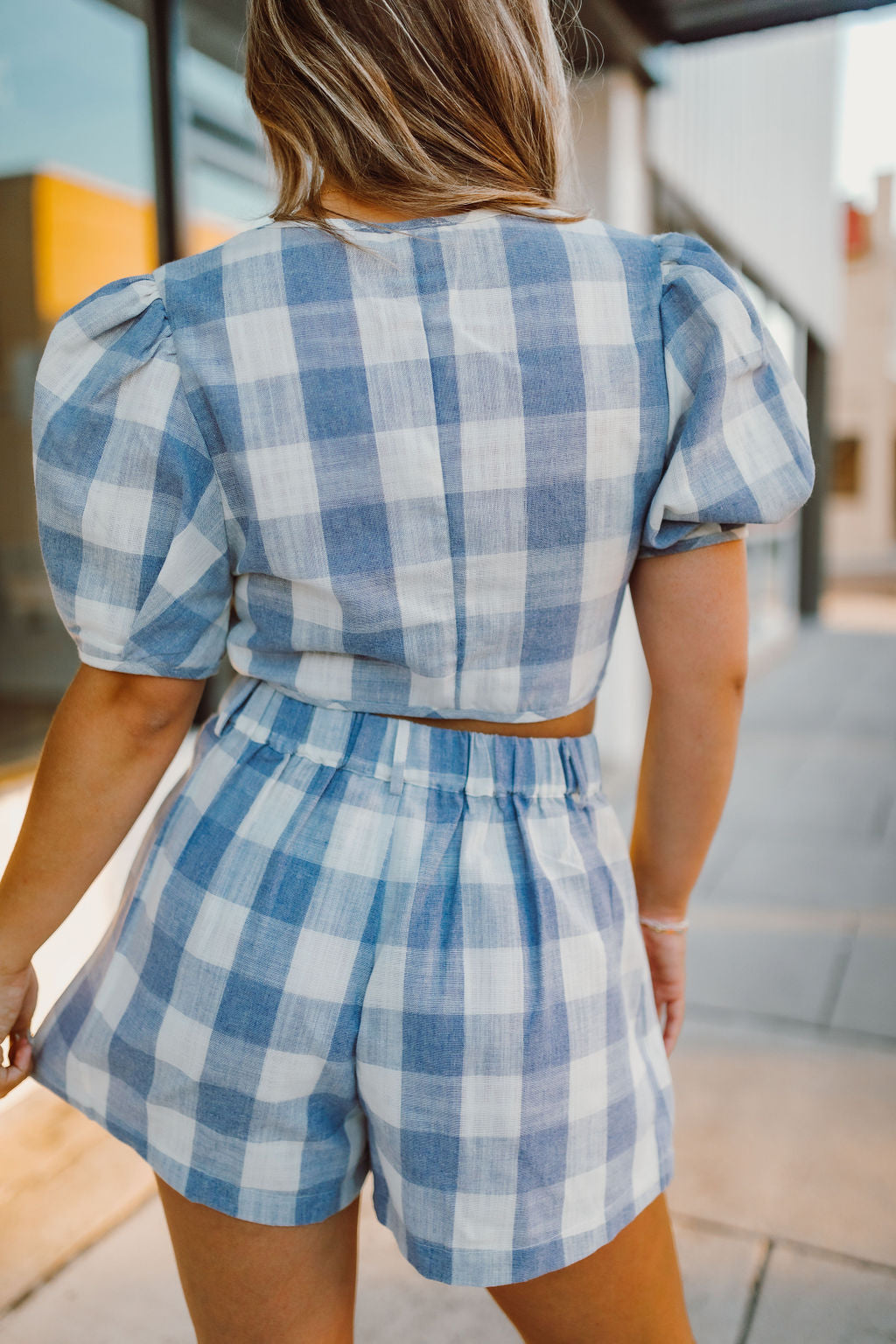 Puff Sleeve Top and Shorts Gingham Set