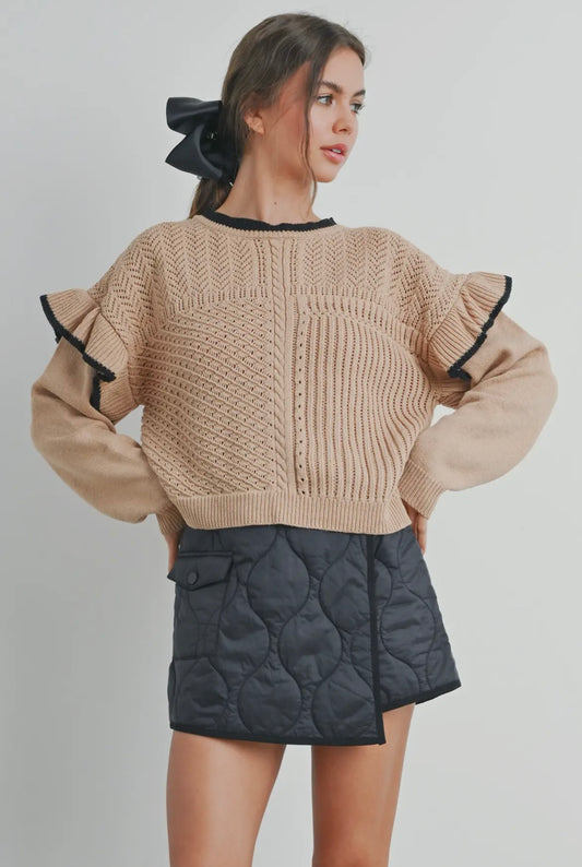 Ruffled Shoulder Knitted Sweater