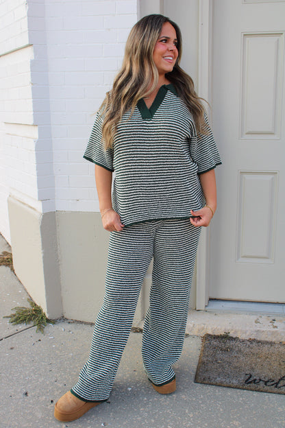 Short Sleeve Sweater Top and Pants Set