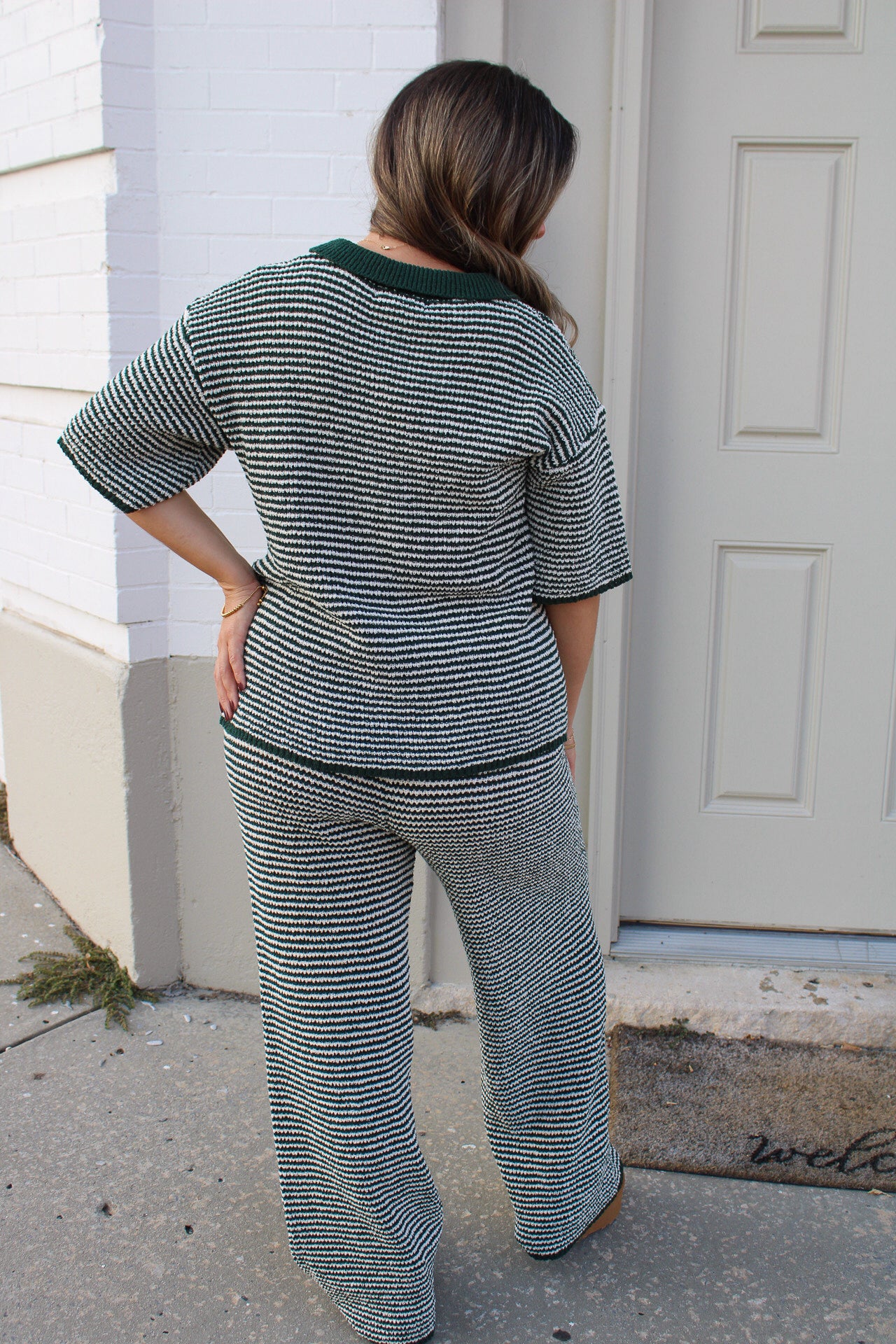 Short Sleeve Sweater Top and Pants Set