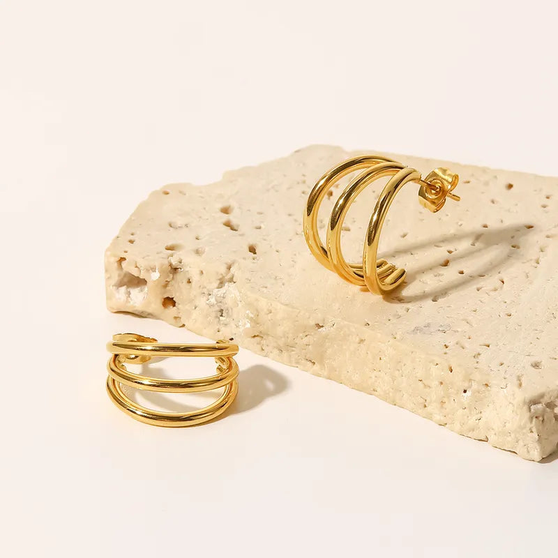 Plated Three Hoop Earrings